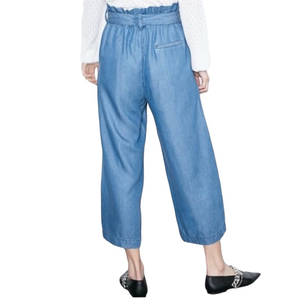 EUC Zara Paperbag Waist Chambray Culottes (E-1) - Picture 2 of 16